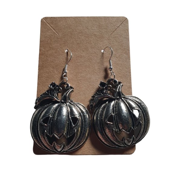 Metal Pumpkin Jack O Lantern Vintage Earrings Women Jewelry Costume Heavy Style - Picture 2 of 5